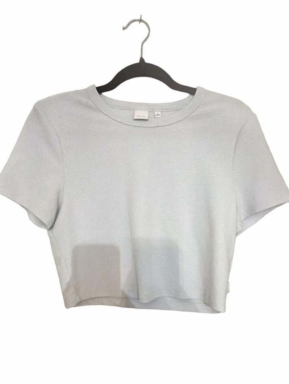 Tna Waffle Knit Crop T-Shirt Size L Blue Short Sleeve
